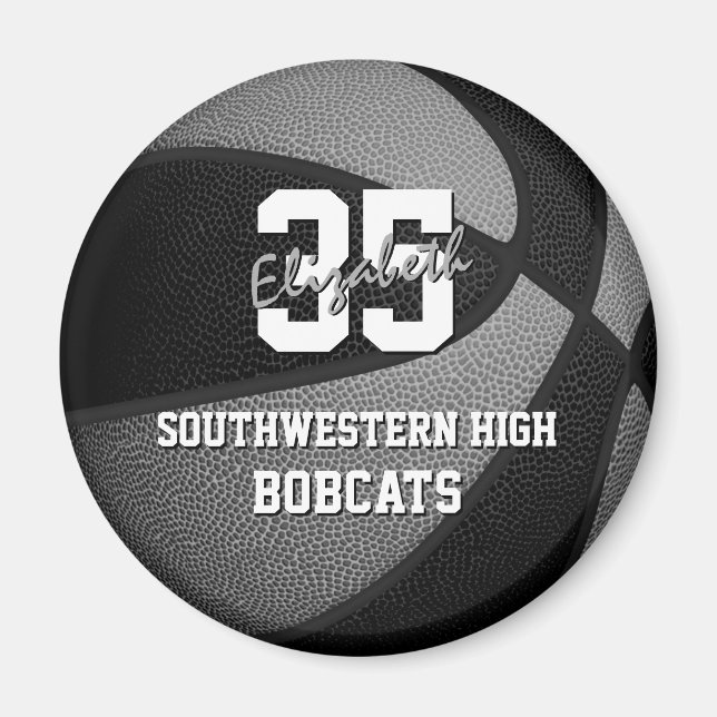 Aimant noir gris enfants cadeaux sportifs basket-ball nom (Devant)