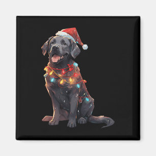 Aimant Noir Labrador Retriever Santa Hat Christmas Light