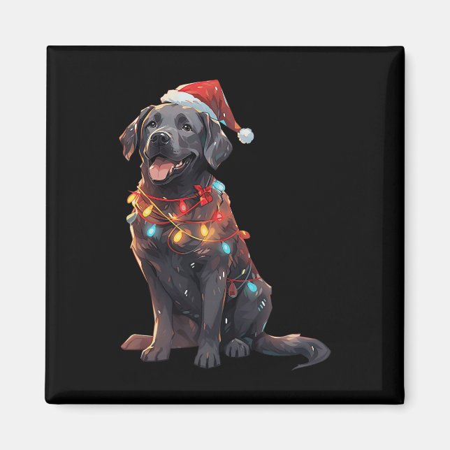 Aimant Noir Labrador Retriever Santa Hat Christmas Light (Devant)