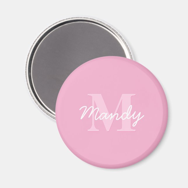 Aimant Nom cursif mignon et monogramme | Rose (Recto/Verso)