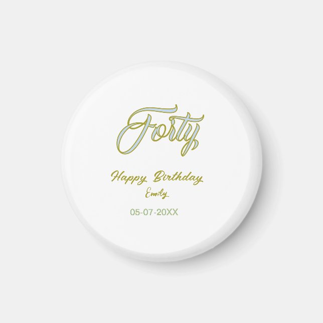 Aimant nom date anniversaire quarante bleu vert pastel te (Devant)