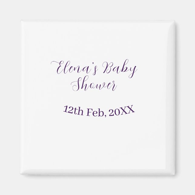 Aimant nom date de baby shower violet élégant simple (Devant)