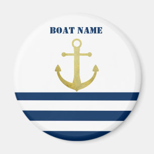 Aimant Nom de bateau nautique, Bandes bleu marine Ancre d