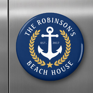 Aimant Nom de famille Beach House Ancre Gold Laurel Marin