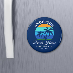 Aimant Nom de famille Beach House Sun Palm Trees Blue