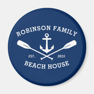 Aimant Nom de famille Maison de plage Ancre Oars Bleu bla