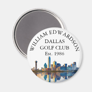 Aimant Nom de golf personnalisé avec la skyline de Dallas