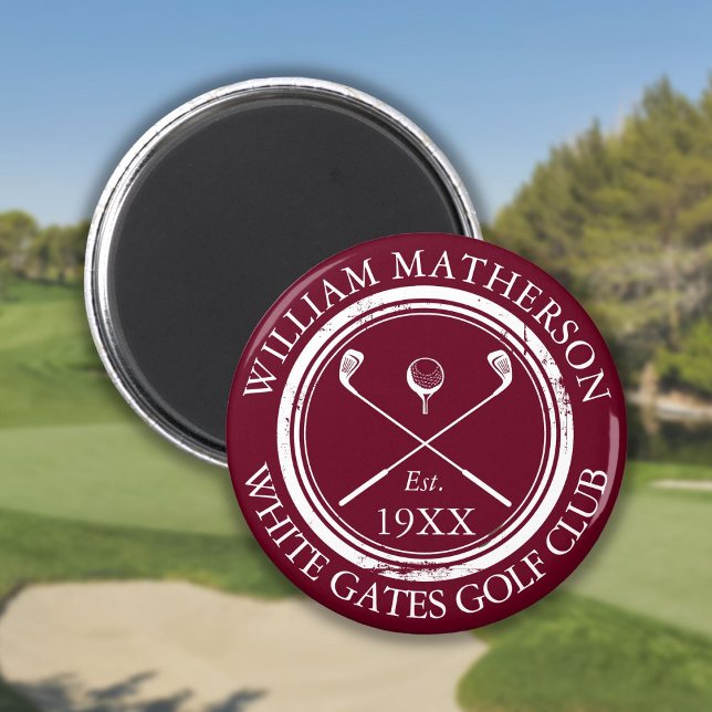 Aimant Nom de golf personnalisé bordeaux (Personalized Golf Club Name Burgundy Magnet)