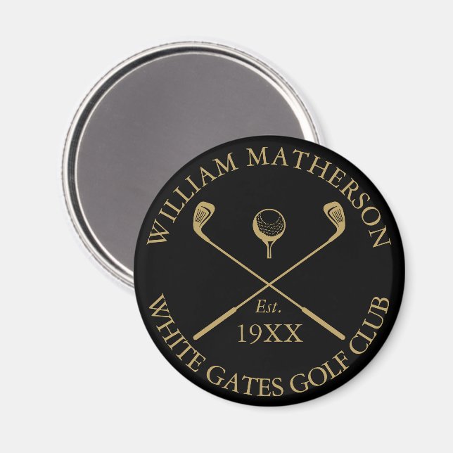 Aimant Nom de golf personnalisé Noir et Or (Recto/Verso)
