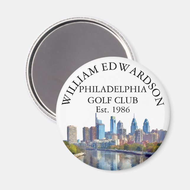 Aimant Nom de golf personnalisé Philadelphie Skyline (Recto/Verso)