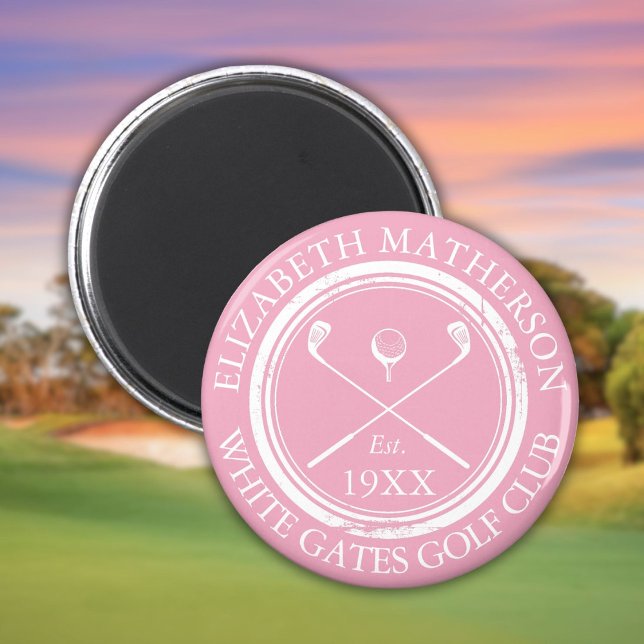 Aimant Nom de golf personnalisé rose (Personalized Pink Golf Club Name Magnet)
