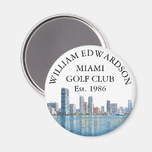 Aimant Nom de golf personnalisé sur la skyline de Miami
