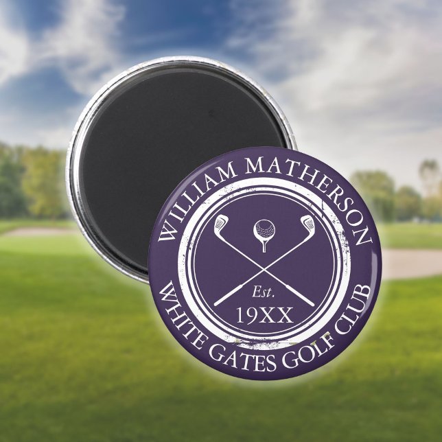 Aimant Nom de golf personnalisé Violet (Personalized Golf Club Name Purple Magnet)
