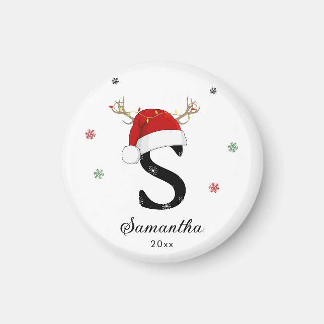 Aimant Nom de la lettre Santa Hat | Monogramme | Initiale (Devant)