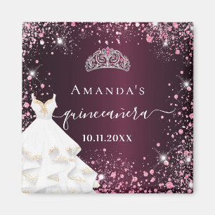 Aimant Nom de la robe de tiare rose quinceanera