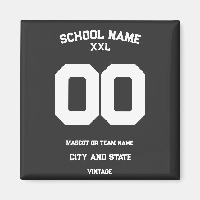 Aimant Nom de l'équipe sportive vintage Numéro de l'école (Devant)