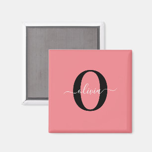 Aimant Nom de script de monogramme personnalisé Noir Blan