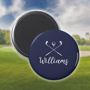 Aimant Nom de script personnalisé clubs de golf bleu mari