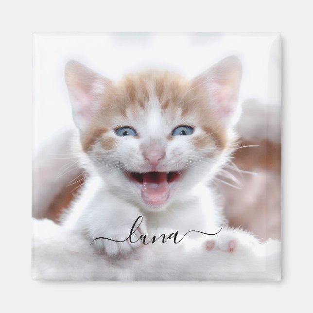 Aimant Nom de votre photo de chat avec des fioritures (Devant)