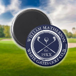 Aimant Nom du club de golf personnalisé Marine Blue<br><div class="desc">Dotés de clubs de golf traversés classiques, d'un design de ballon de golf et d'une bordure à effet de timbre vieilli, ces magnets de golf bleu marine sont idéaux pour tous les clubs de golf et les membres du club. Personnalisez avec le nom du membre du club, le nom du...</div>