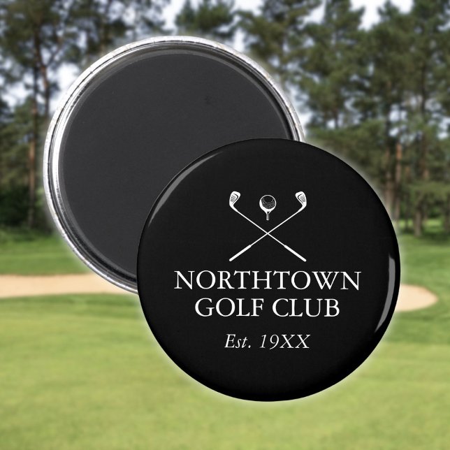 Aimant Nom Du Club De Golf Personnalisé Noir Et Blanc (Personalized Golf Club Name Black And White Magnet)