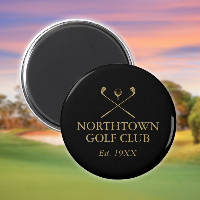 Aimant Nom Du Club De Golf Personnalisé Noir Et Or (Personalized Golf Club Name Black And Gold Magnet)