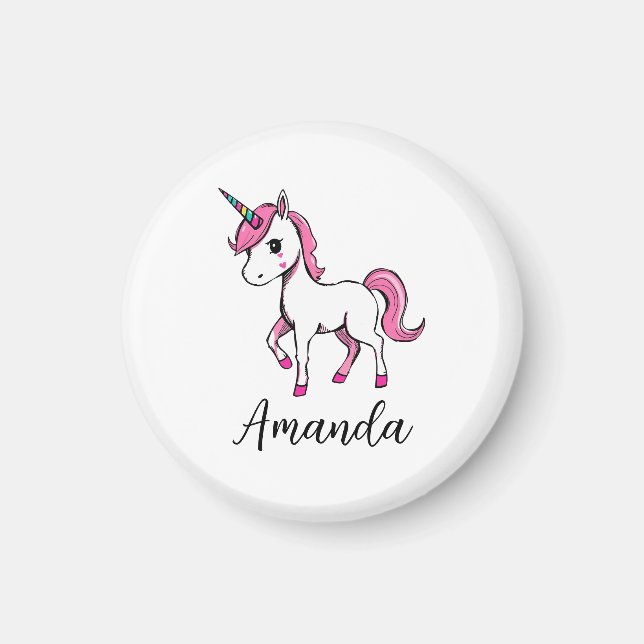 Aimant Nom du dessin animé Cute Pink Unicorn (Devant)