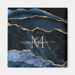 Aimant Nom du monogramme Agate Marine Bleu Gold Gemstone 