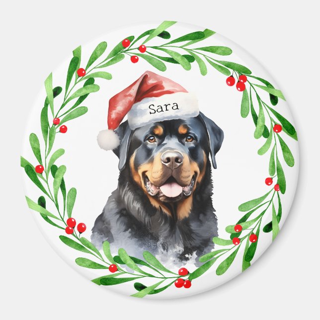 Aimant Nom du monogramme personnalisé de Noël Rottweiler (Devant)