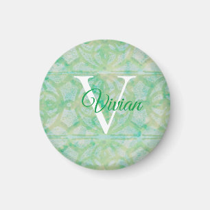 Aimant Nom Du Monogramme Vert Et Bleu De L'Aquarelle