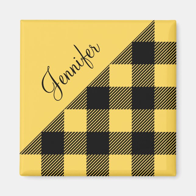 Aimant Nom du Motif de chèque Jaune moderne (Devant)