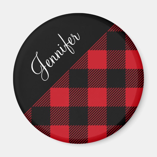 Aimant Nom du Motif moderne Red Buffalo Plaid Check (Devant)