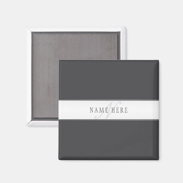 Aimant Nom élégant & monogramme | Gris foncé & clair  (Recto/Verso)