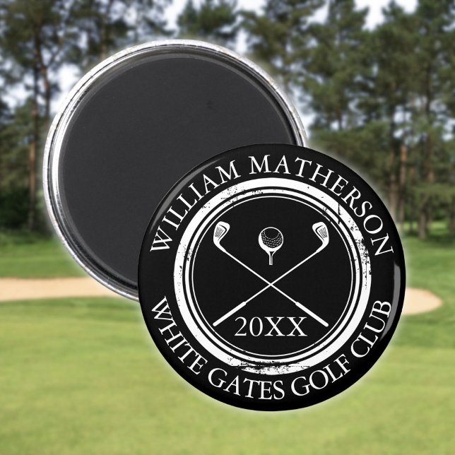Aimant Nom en noir et blanc et nom du club Date (Black and White Name And Club Name Date Magnet)
