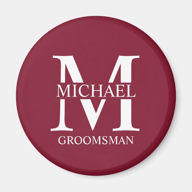 Aimant Nom et monogramme du Groomsman personnalisé (Devant)