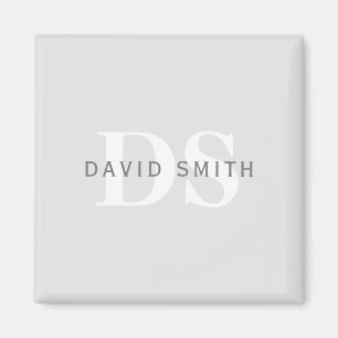 Aimant Nom et monogramme modernes   Blanc gris clair et f