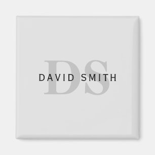 Aimant Nom et monogramme modernes   Gris et noir modifiab