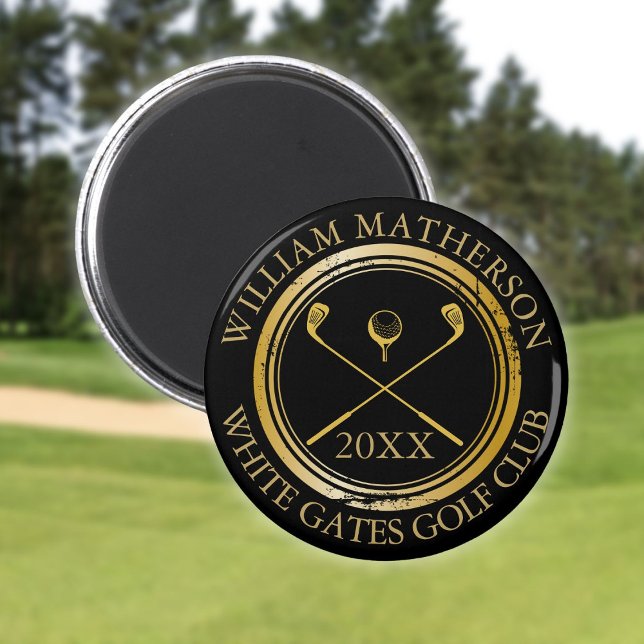 Aimant Nom et nom du club noir et or Date (Black and Gold Name And Club Name Date Magnet)
