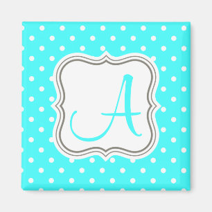 Aimant Nom initial du monogramme pois turquoise moderne