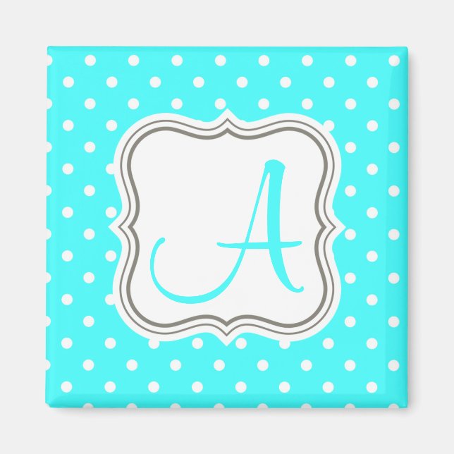 Aimant Nom initial du monogramme pois turquoise moderne (Devant)