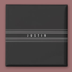 Aimant Nom modifiable et bandes géométriques   Noir et bl