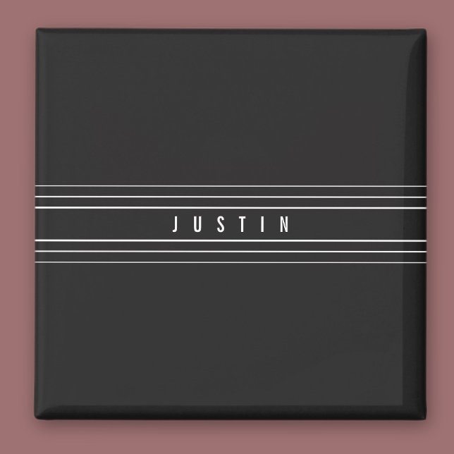 Aimant Nom modifiable et bandes géométriques | Noir et bl (Créateur téléchargé)