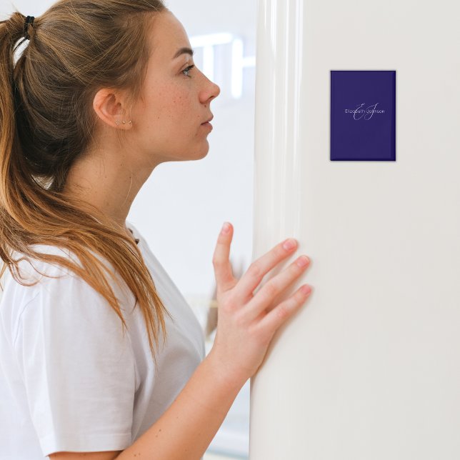Aimant nom monogramme classique bleu et blanc (Créateur téléchargé)
