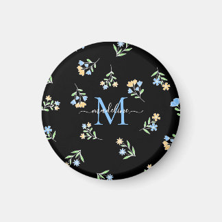 Aimant Nom monogramme et jaune bleu initial