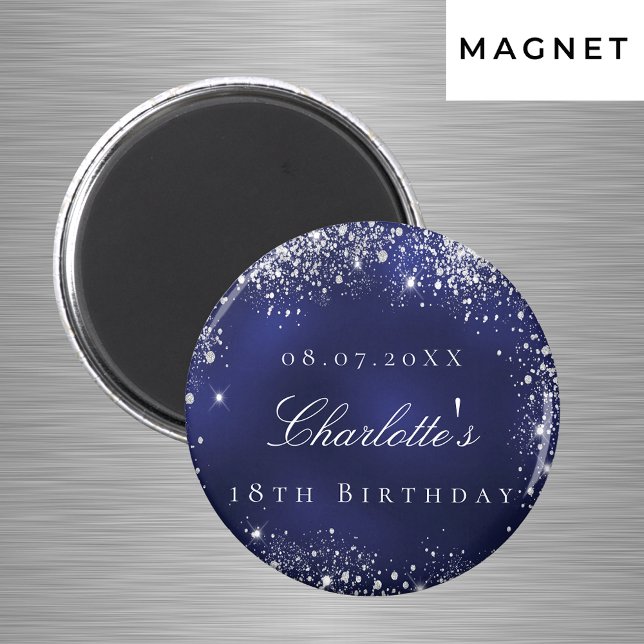 Aimant Nom pailleté argent bleu marine pour anniversaire (Créateur téléchargé)