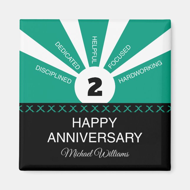 Aimant Nom personnalisé & Année, Anniversaire de l'employ (Devant)
