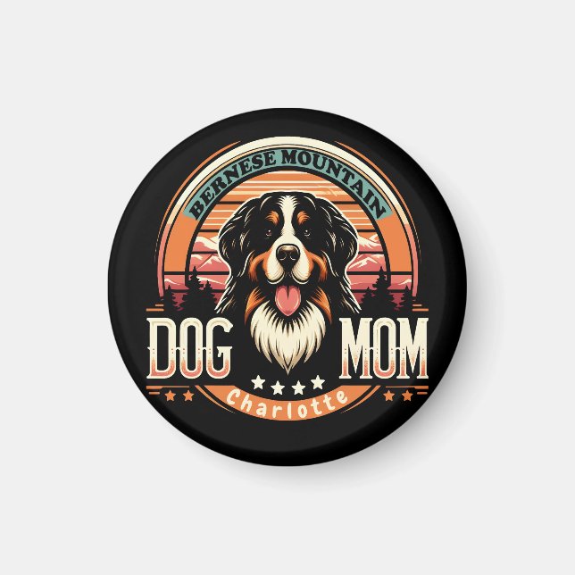 Aimant Nom personnalisé Bernese Mountain Dog Maman Vintag (Devant)