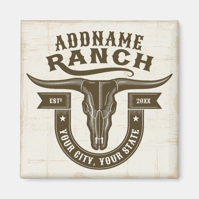 Aimant NOM personnalisé Bull Steer Skull Western Ranch (Devant)