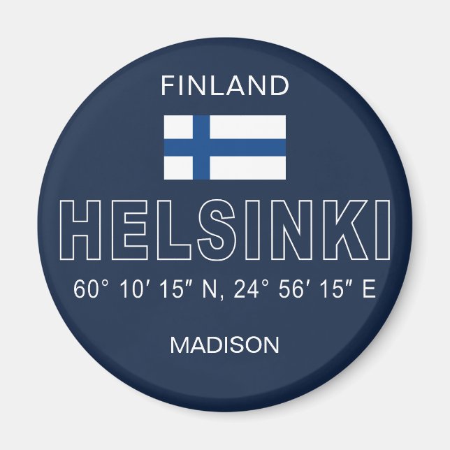 Aimant Nom personnalisé Coordonnées d'Helsinki (Devant)