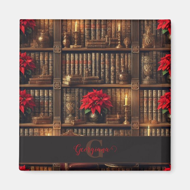Aimant Nom personnalisé Dark Academia Poinsettia Librairi (Devant)